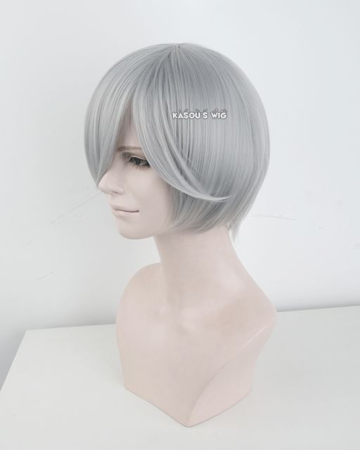 S-2 / KA003 light gray short bob smooth cosplay wig with long bangs