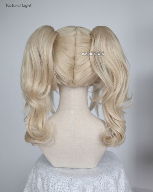 Harley Quinn blonde cosplay wig with two curly clips . lolita hair ( KA006)