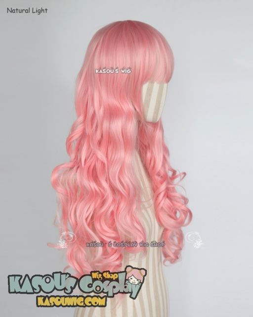 L-1 / KA033 light pink 75cm long curly wig . Hiperlon fiber