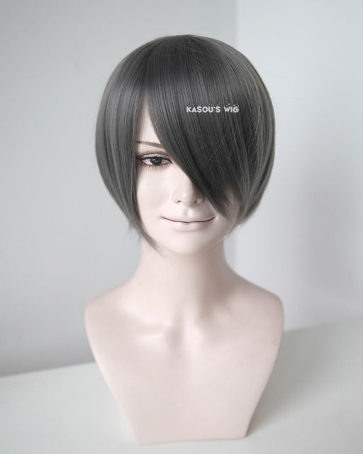 S-2 / KA005 steel gray short bob smooth cosplay wig with long bangs
