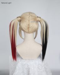 Harley Quinn light blonde cosplay wig and wrap on black red ombre pigtails . lolita hair . KA006