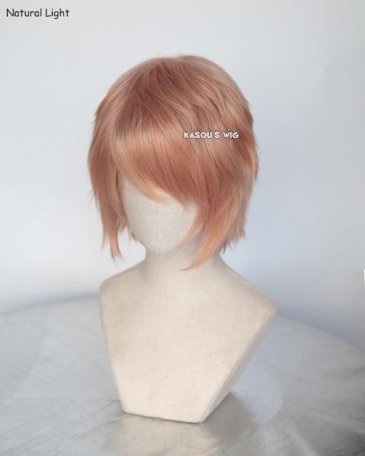 S-1 / SP20>>31cm / 12.2" short peach pink layered wig, easy to style,Hiperlon fiber