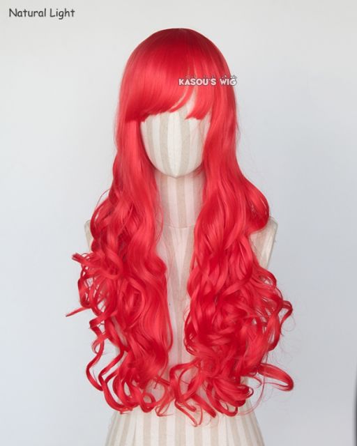 L-1 / KA039 bright red 75cm long curly wig . Hiperlon fiber