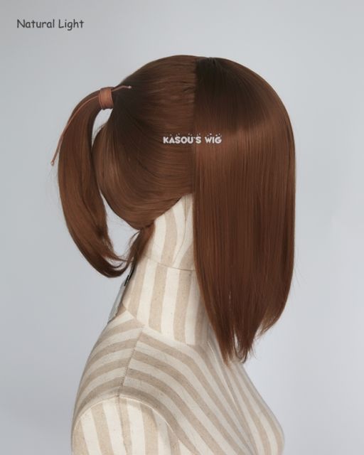 S-3 / KA026 Walnut Brown ponytail base wig with long bangs.