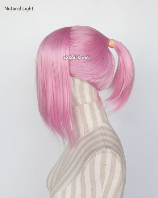S-3 / KA034 baby pink ponytail base wig with long bangs.
