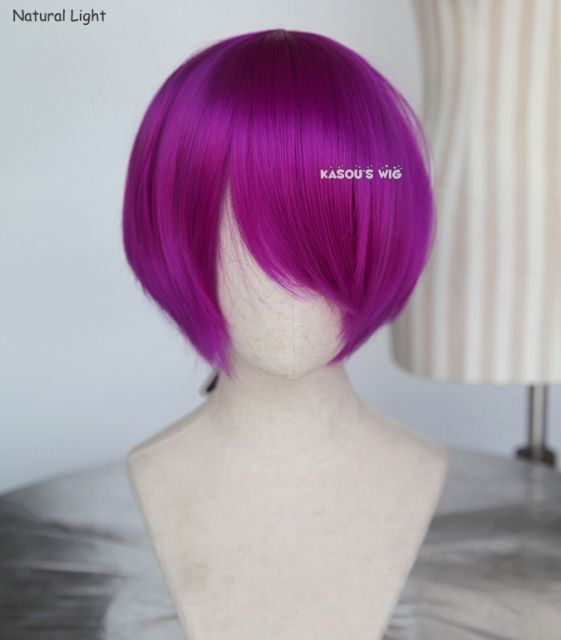 S-2 / KA053 Red Violet Purple short bob smooth cosplay wig with long bangs