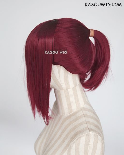 S-3 / KA043 Carmine red ponytail base wig with long bangs.