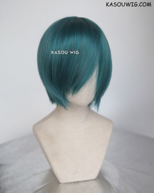S-2 / KA064 dark green short bob smooth cosplay wig with long bangs