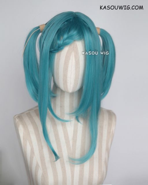 M-2/ KA059 ┇ 50CM / 19.7" teal blue green pigtails base wig with long bangs.