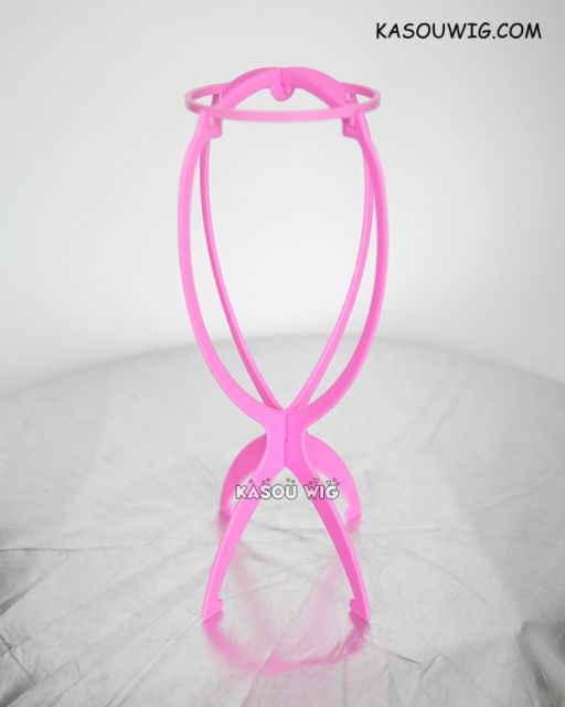 plastic collapsible wig stand . black  white pink blue