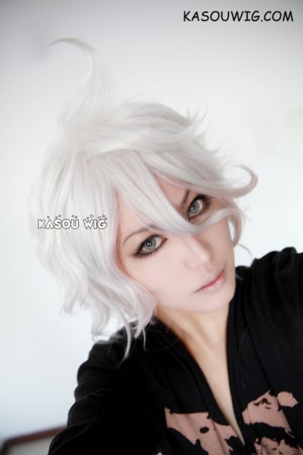 Danganronpa Komaeda Nagito short curly silver white pink ombre cosplay wig