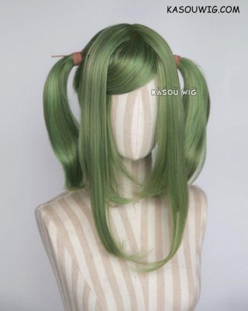 M-2/ KA061 ┇ 50CM / 19.7" moss green pigtails base wig with long bangs.