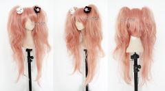 90cm / 35.5" Danganronpa Junko Enoshima long coral pink cosplay wig with 2 clip on layers fluffy ponytails. SP22