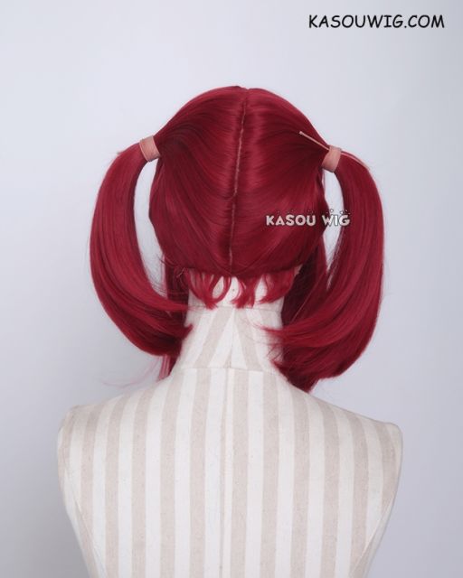 M-2/ SP28 ┇ 50CM / 19.7" crimson red pigtails base wig with long bangs.