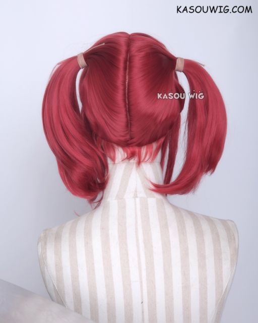M-2/ KA042 ┇ 50CM / 19.7" apple red  pigtails base wig with long bangs.