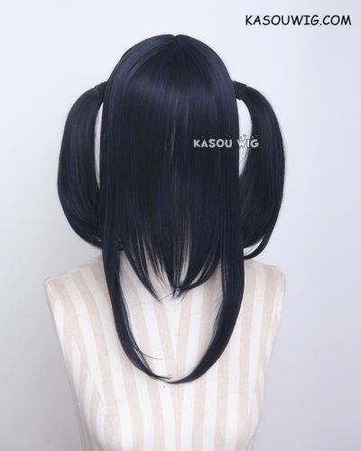 M-2/ SP32 ┇ 50CM / 19.7" bluish black pigtails base wig with long bangs.