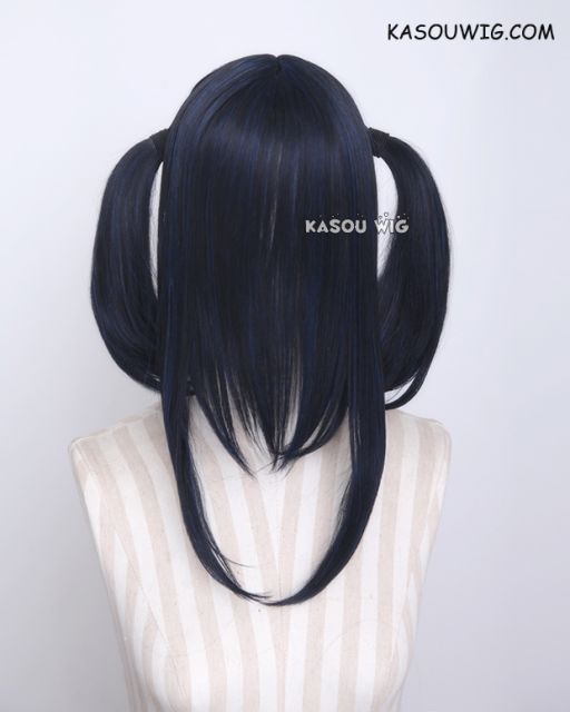 M-2/ SP32 ┇ 50CM / 19.7"  bluish black pigtails base wig with long bangs.