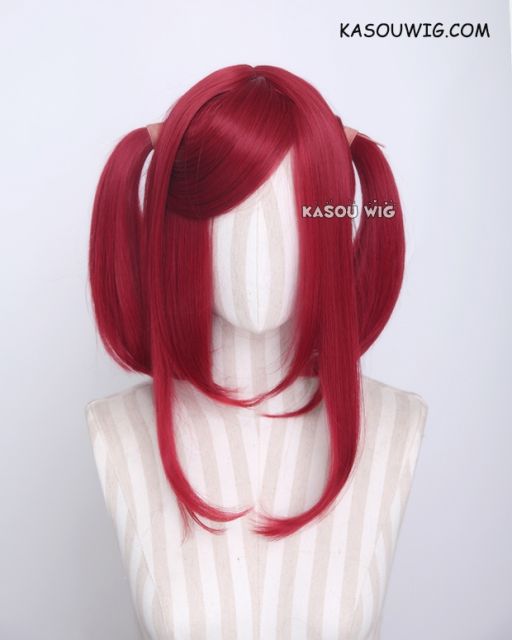 M-2/ SP28 ┇ 50CM / 19.7" crimson red pigtails base wig with long bangs.