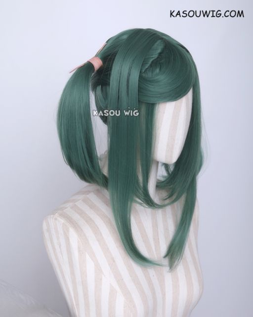 M-2/ KA065 ┇ 50CM / 19.7" dark olive green pigtails base wig with long bangs.