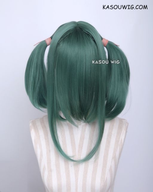 M-2/ KA065 ┇ 50CM / 19.7" dark olive green pigtails base wig with long bangs.