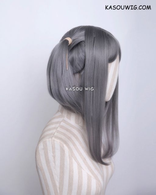 M-2/ KA004 ┇ 50CM / 19.7" gray  pigtails base wig with long bangs.