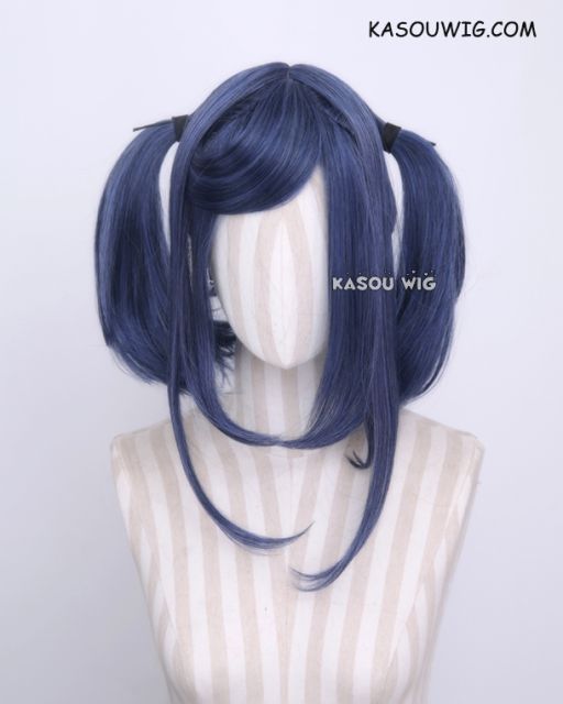 M-2 / KA051 ┇ 50CM / 19.7"  navy blue pigtails base wig with long bangs.