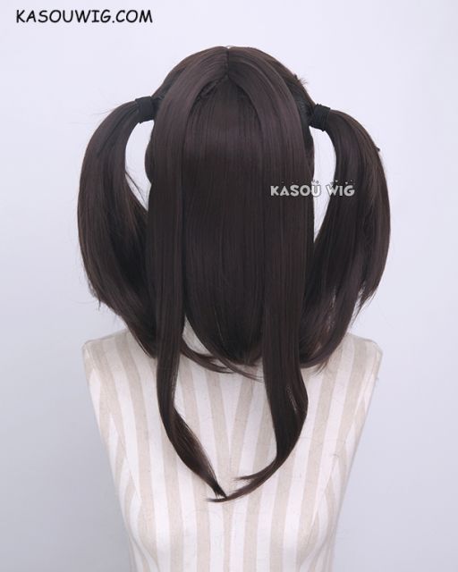 M-2/ KA030 ┇ 50CM / 19.7" deep brown pigtails base wig with long bangs.