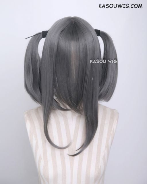 M-2/ KA005 ┇ 50CM / 19.7" steel gray  pigtails base wig with long bangs.