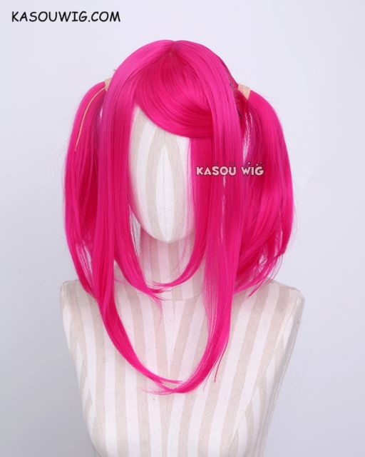 M-2 / KA038 ┇ 50CM / 19.7" Raspberry rose  pigtails base wig with long bangs.