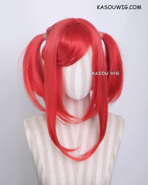 M-2 /  KA040 ┇ 50CM / 19.7"  vermillion red pigtails base wig with long bangs.