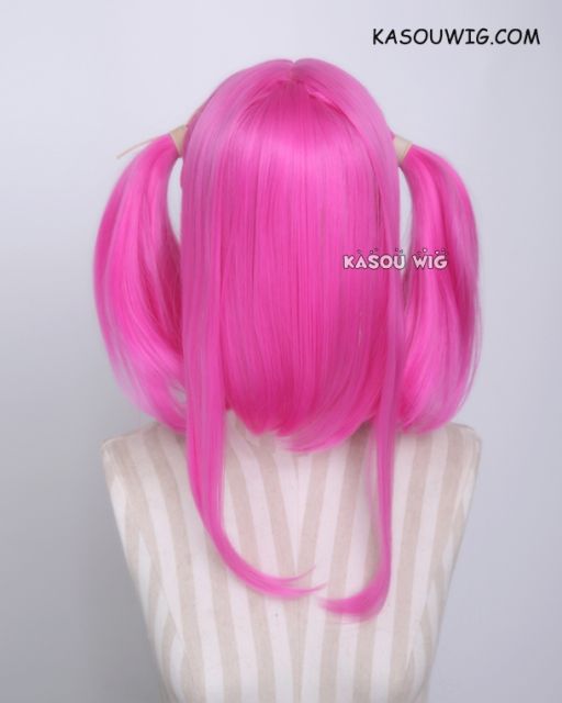 M-2 / KA035 ┇ 50CM / 19.7"  deep pink pigtails base wig with long bangs.