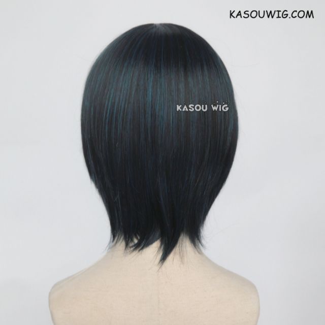 S-2 / KA052 black blue short bob smooth cosplay wig with long bangs