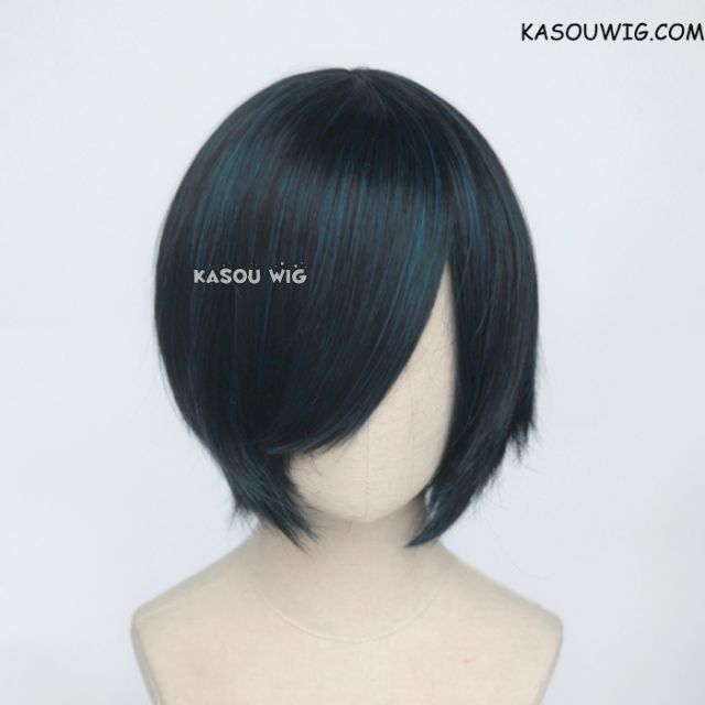 S-2 / KA052 black blue short bob smooth cosplay wig with long bangs