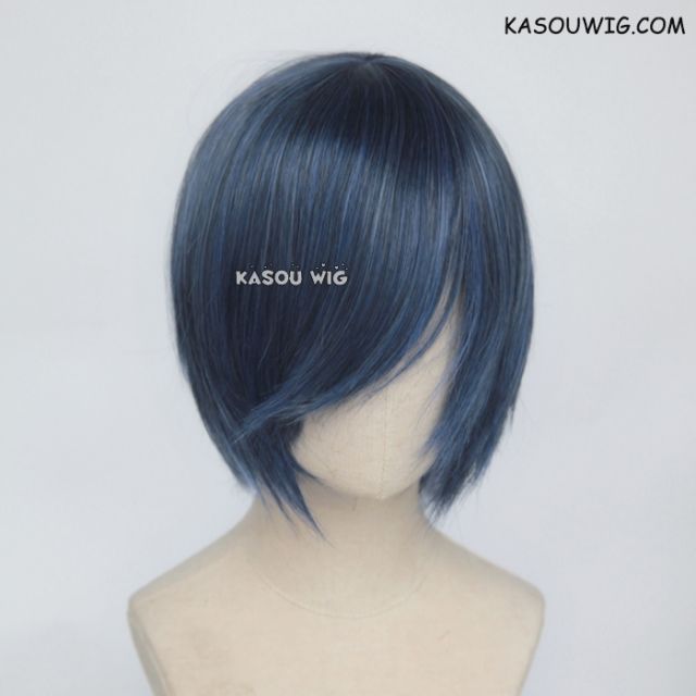 S-2 / KA051 navy blue short bob smooth cosplay wig with long bangs