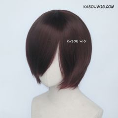 S-2 / KA058 dark reddish brown short bob smooth cosplay wig with long bangs