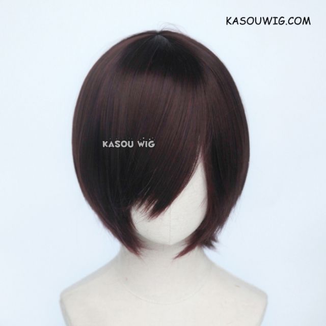 S-2 / KA058 dark reddish brown short bob smooth cosplay wig with long bangs