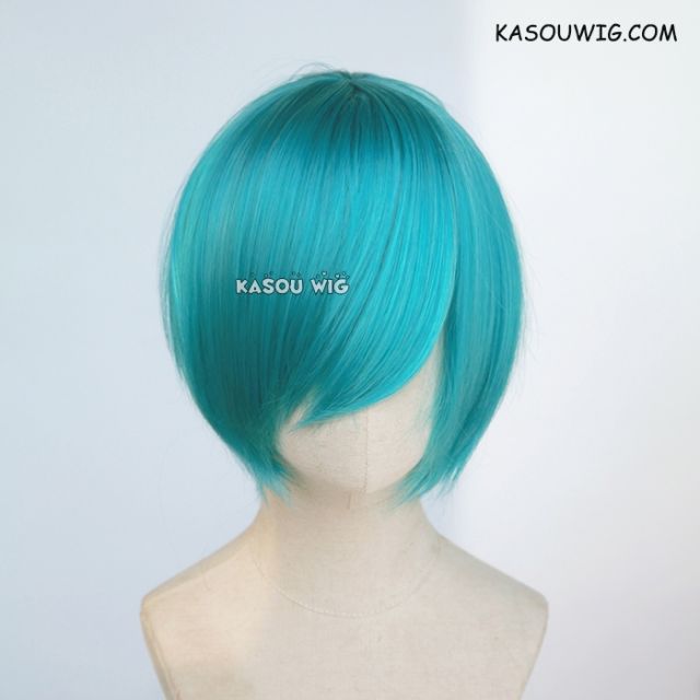 S-2 / KA059 teal blue green short bob smooth cosplay wig with long bangs