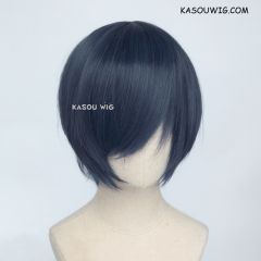 Danganronpa V3 Saihara shuichi S-2 / SP03 deep blue short bob smooth cosplay wig with long bangs