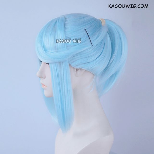 S-3 / KA045 Light Cyan ponytail base wig with long bangs.
