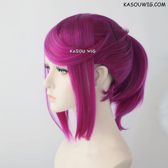 S-3 / KA053 Red Violet Purple ponytail base wig with long bangs.