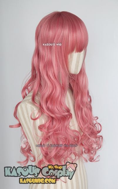 L-1 / KA036 rose pink 75cm long curly wig . Hiperlon fiber