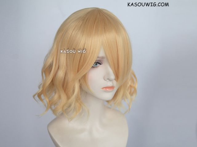 S-4 / SP01 pastel yellow blonde loose beach waves lolita . harajuku wig with bangs .35cm .