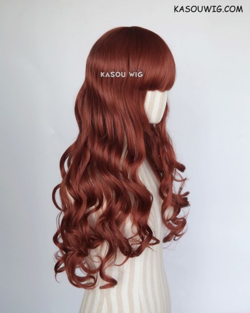 L-1 / KA044 Burnt umber red  75cm long curly wig . Hiperlon fiber