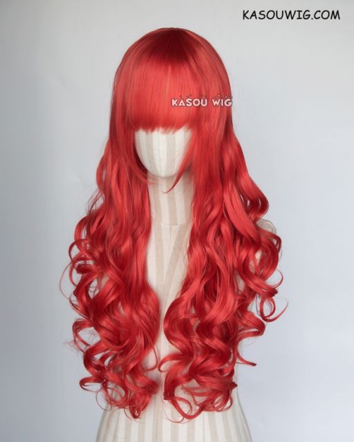 L-1 / KA040 vermillion red 75cm long curly wig . Hiperlon fiber