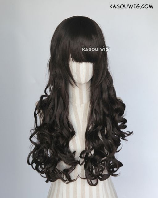 L-1 / KA031 Deepest Brown 75cm long curly wig . Hiperlon fiber