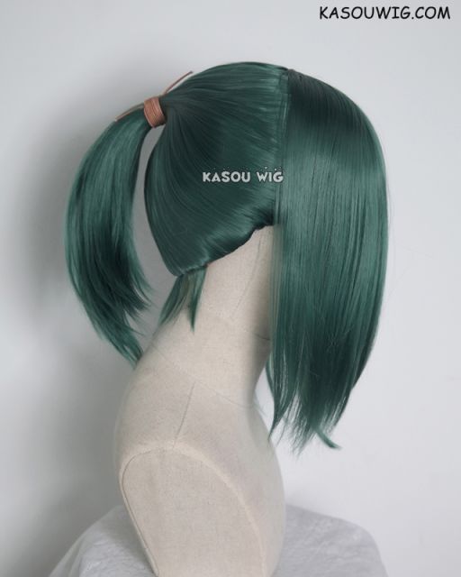 S-3 / KA065 dark olive green ponytail base wig with long bangs.