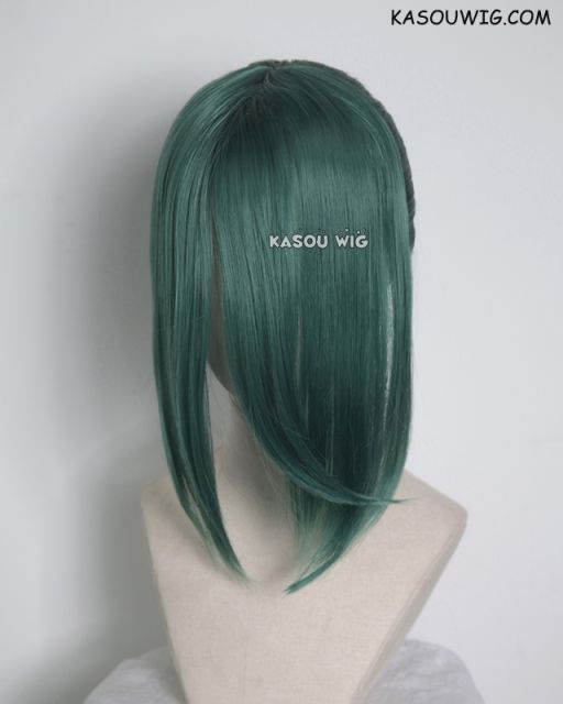 S-3 / KA065 dark olive green ponytail base wig with long bangs.