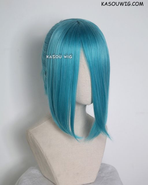 S-3 / KA059 teal blue green ponytail base wig with long bangs.