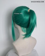 S-3 / KA062 emerald green ponytail base wig with long bangs.