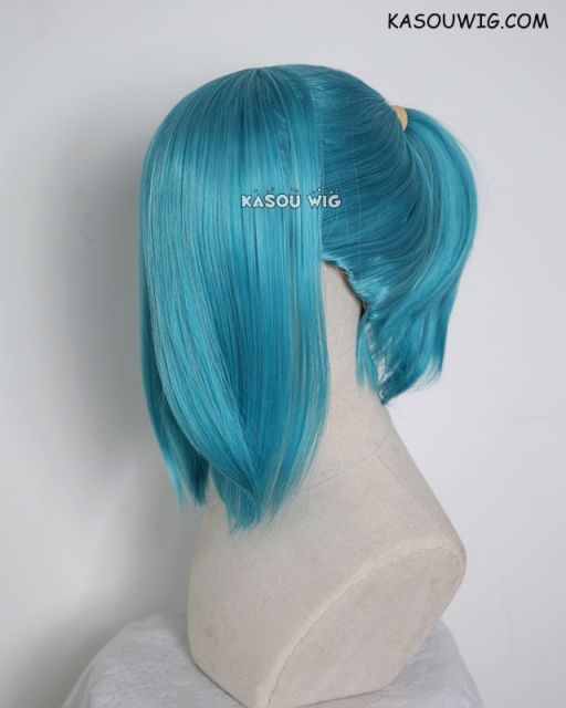 S-3 / KA059 teal blue green ponytail base wig with long bangs.